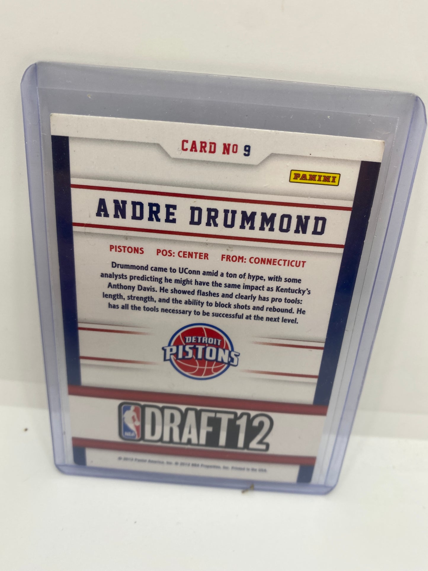 2012-2013 Panini NBA Hoops Andre Drummond RC ROOKIE Draft Night #9 Pistons
